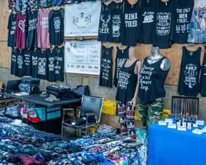 Clothing vendor at flea market